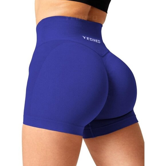 Women's Blue Nylon Scrunch Butt Workout 3.5" Seamless V Cross Waist Sports - Picture 8 of 8